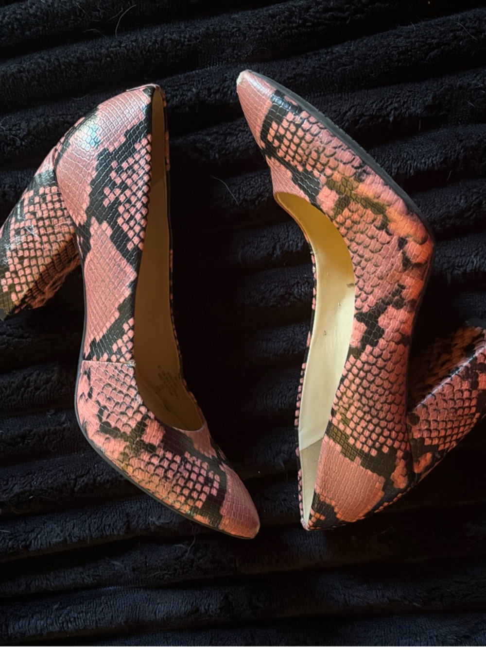 Nine West Nalisa Snake-Print Pink Block Heel Pumps